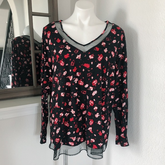 Lane Bryant Top Floral Lace Mesh Lace Trim Sweatshirt Plus Size 14/16 - Picture 3 of 7